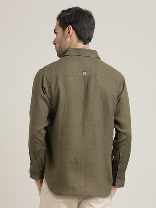 Olive Relaxed Semi-Spread Collar Relaxed Fit Casual Shirt