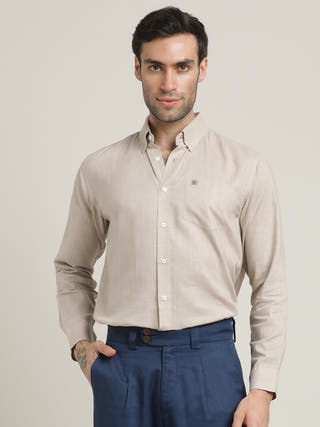 Grey Relaxed Button-Down Collar Formal Shirt
