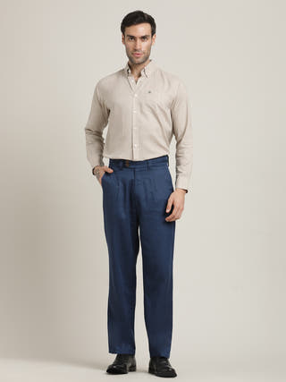 Grey Relaxed Button-Down Collar Formal Shirt with Navy Chinos Set