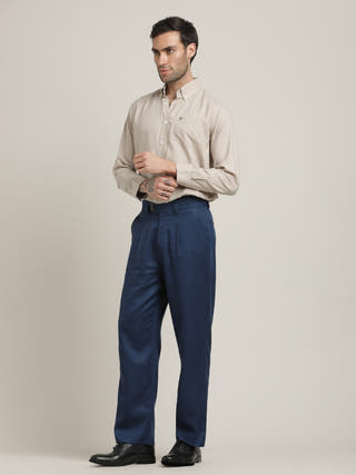 Grey Relaxed Button-Down Collar Formal Shirt with Navy Chinos Set