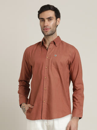 Orange Button-Down Shirt Relaxed Fit Formal Shirt