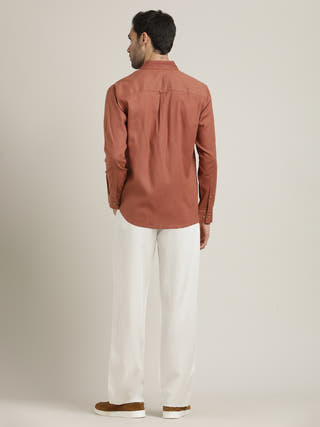 Button-Down Orange Shirt Relaxed Fit Formal Shirt with Cream Pant Co-ord Set