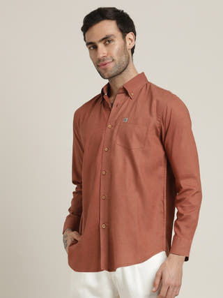 Orange Button-Down Shirt Relaxed Fit Formal Shirt
