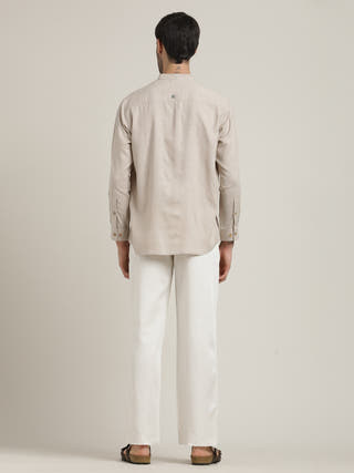 Grey Relaxed Band Collar Relaxed Fit Casual Shirt with Pant Co-ord Set