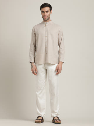 Grey Relaxed Band Collar Relaxed Fit Casual Shirt with Pant Co-ord Set