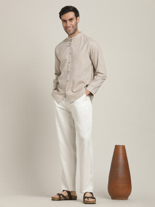Cream Relaxed Straight Leg Pleated Formal Trousers