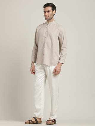 Grey Relaxed Band Collar Relaxed Fit Casual Shirt with Pant Co-ord Set