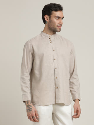 Grey Relaxed Band Collar Relaxed Fit Casual Shirt
