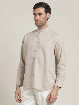 Grey Relaxed Band Collar Relaxed Fit Casual Shirt
