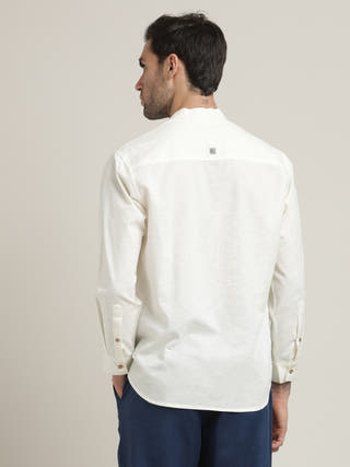 Cream Relaxed Band Collar Relaxed Fit Casual Shirt