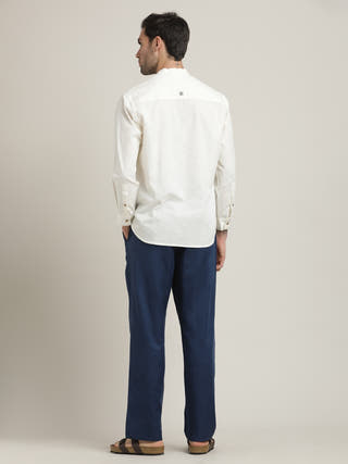 Cream Relaxed Band Collar Relaxed Fit Casual Shirt with Pant Co-ord Set