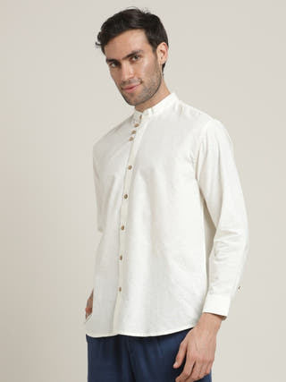 Cream Relaxed Band Collar Relaxed Fit Casual Shirt