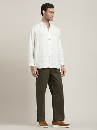 Cream Relaxed Fit Casual Shirt with Olive Chinos Co-ord Set