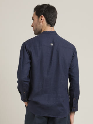 Navy Relaxed Band Collar Relaxed Fit Casual Shirt