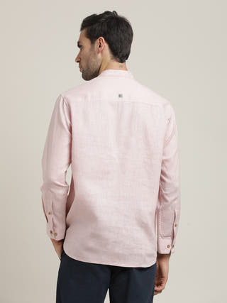 Pink Mandarin Collar Shirt With Trousers Co-ord Set