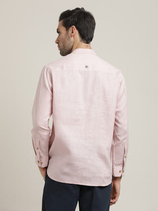 Pink Relaxed Mandarin Collar Relaxed Fit Casual Shirt