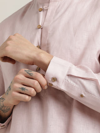 Pink Mandarin Collar Shirt With Trousers Co-ord Set
