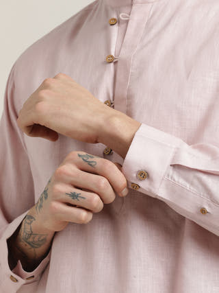 Pink Relaxed Mandarin Collar Relaxed Fit Casual Shirt