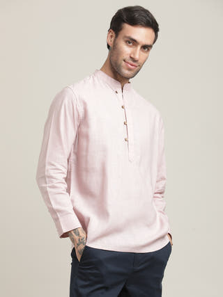 Pink Relaxed Mandarin Collar Relaxed Fit Casual Shirt
