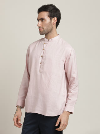 Pink Relaxed Mandarin Collar Relaxed Fit Casual Shirt