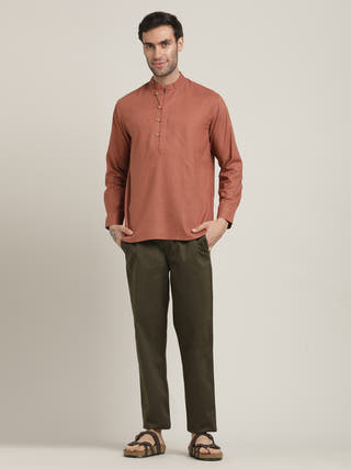 Orange Mandarin Collar Shirt with Chinos pant Co-ord set