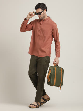 Orange Mandarin Collar Shirt with Chinos pant Co-ord set