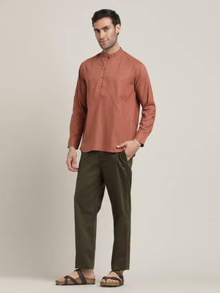 Orange Mandarin Collar Shirt with Chinos pant Co-ord set