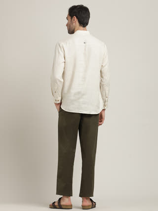 Beige mandarin Collar Shirt With Trousers Co-ord Set