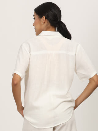 Cream Half Sleeve Cuban Collar Shirt Saltpetre Cream