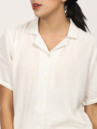 Cream Half Sleeve Cuban Collar Shirt Saltpetre Cream