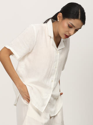 Cream Half Sleeve Cuban Collar Shirt Saltpetre Cream