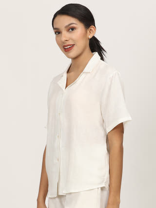 Cream Half Sleeve Cuban Collar Shirt Saltpetre Cream