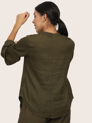 Olive Bell Sleeve Split V Neck Tunic Saltpetre Olive