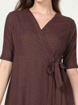 Classic Cotton Wrap Dress Coffee Brown
