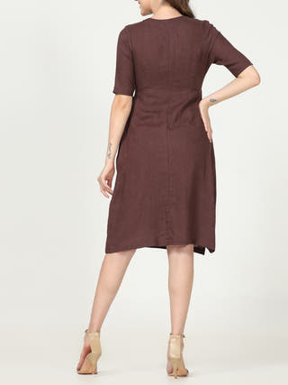 Classic Cotton Wrap Dress Coffee Brown