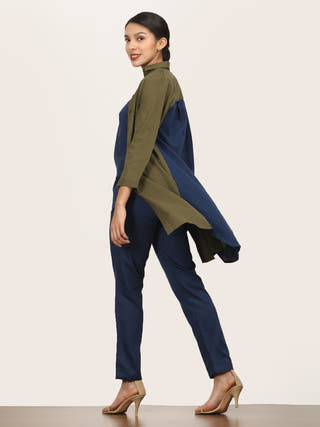 Olive - Navy Back Color-Blocked Co-ord set