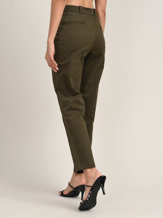 Olive Flat-Front Straight-Leg Chinos