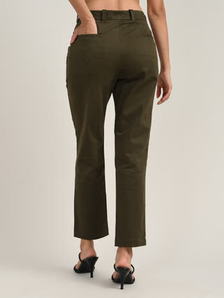 Olive Flat-Front Straight-Leg Chinos