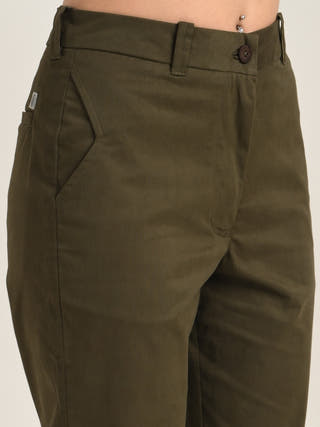 Olive Flat-Front Straight-Leg Chinos