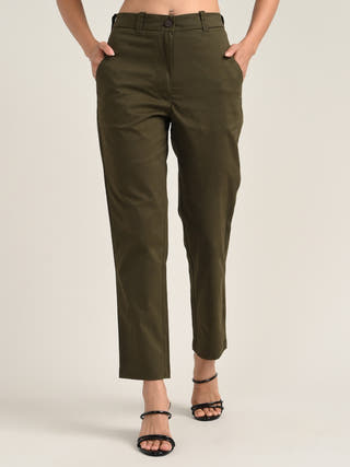 Olive Flat-Front Straight-Leg Chinos