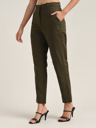Olive Flat-Front Straight-Leg Chinos