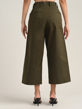 Olive Wide-Leg Cropped Chinos