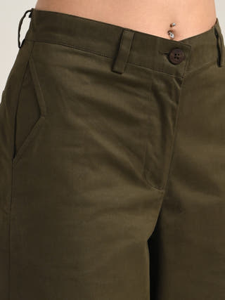 Olive Wide-Leg Cropped Chinos