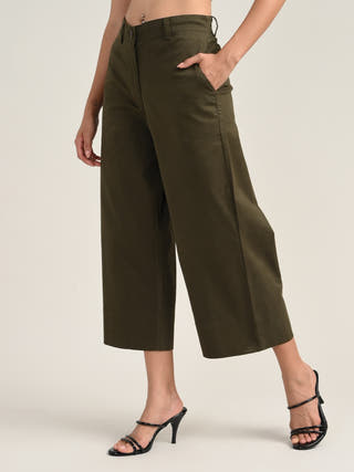 Olive Wide-Leg Cropped Chinos
