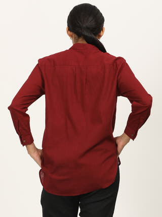 Maroon Drop Shoulders Button Down Shirt Saltpetre Maroon
