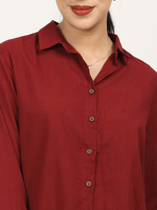 Maroon Drop Shoulders Button Down Shirt Saltpetre Maroon