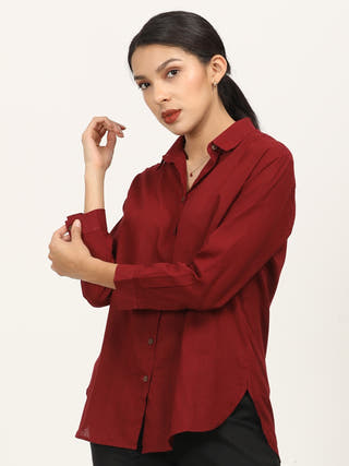 Maroon Drop Shoulders Button Down Shirt Saltpetre Maroon