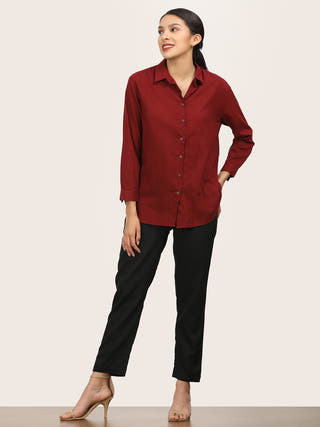Maroon Drop Shoulders Button Down Shirt Saltpetre Maroon
