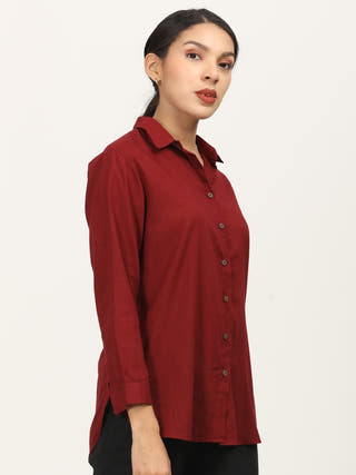 Maroon Drop Shoulders Button Down Shirt Saltpetre Maroon