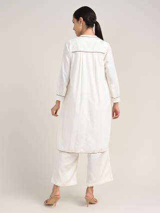 Organic Cotton Cream Overlay With Tencel Slip Top And Pant Co-Ord Set